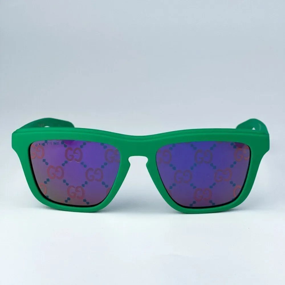 NEW Gucci GG1571S 004 Green Blue Mirrored Logo Unisex Square Sunglasses